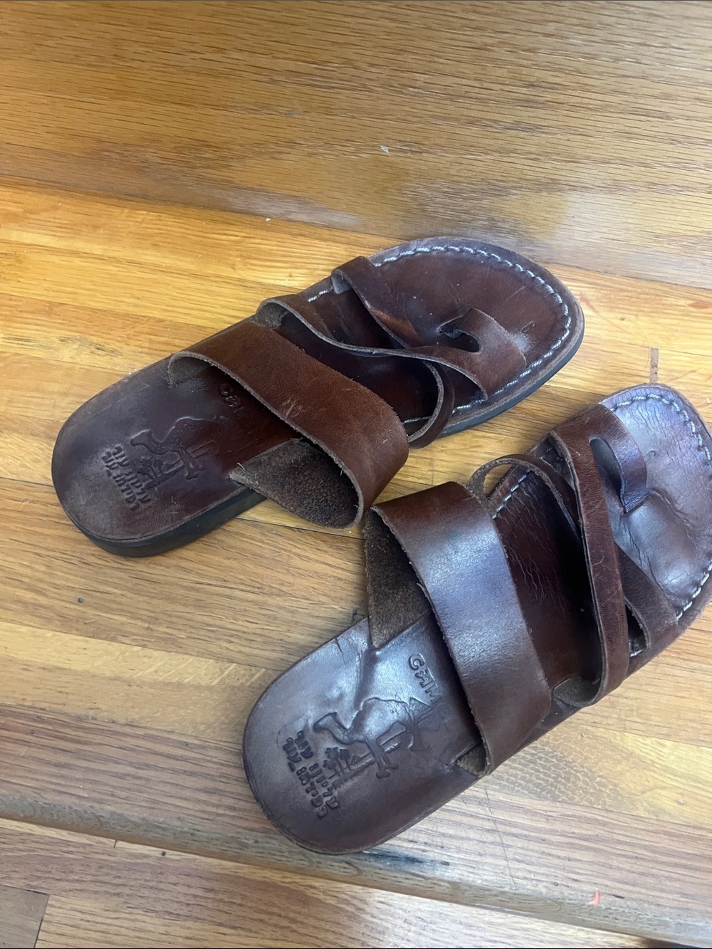 Women’s Brown Leather Slide Sandals with Double Straps